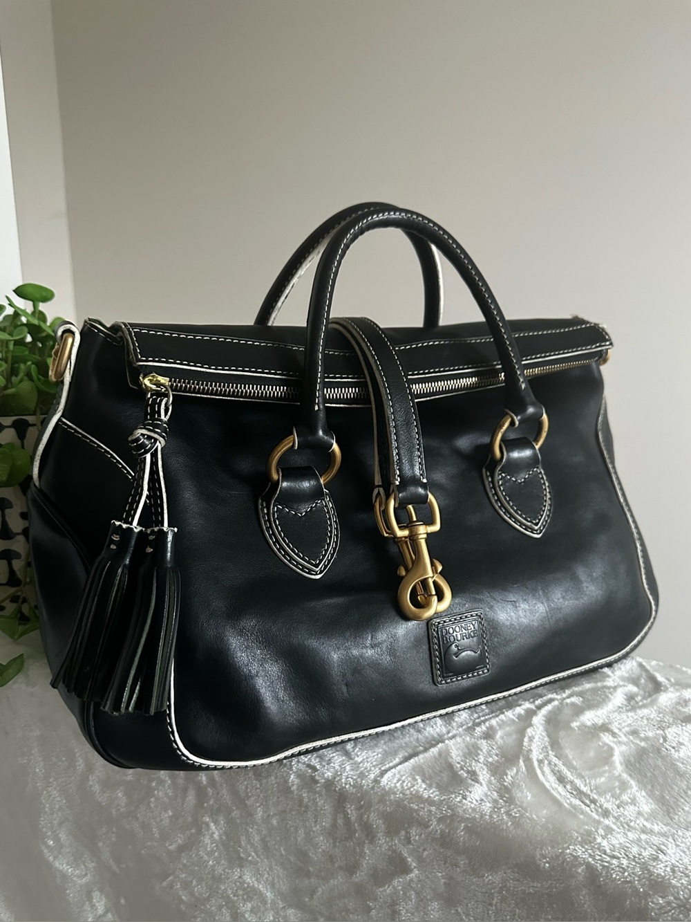 Dooney & Bourke Navy Florentine Leather Edge Satchel